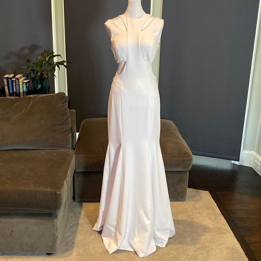 Women’s White Full Length Mermaid Fit Sexy Bodycon Dress Cutaway Sides Size 6